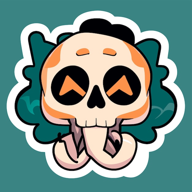 Death halloween stoner skull hand drawn cartoon sticker icon concept isolated illustration