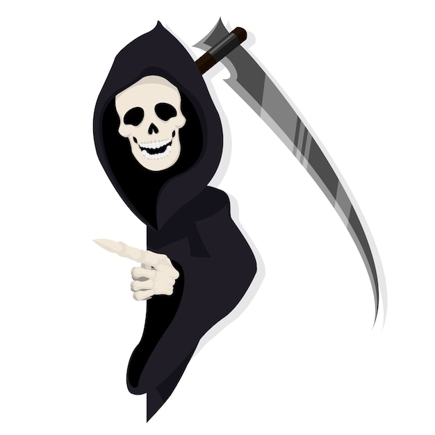 Vector death reaper character pointing behind paper