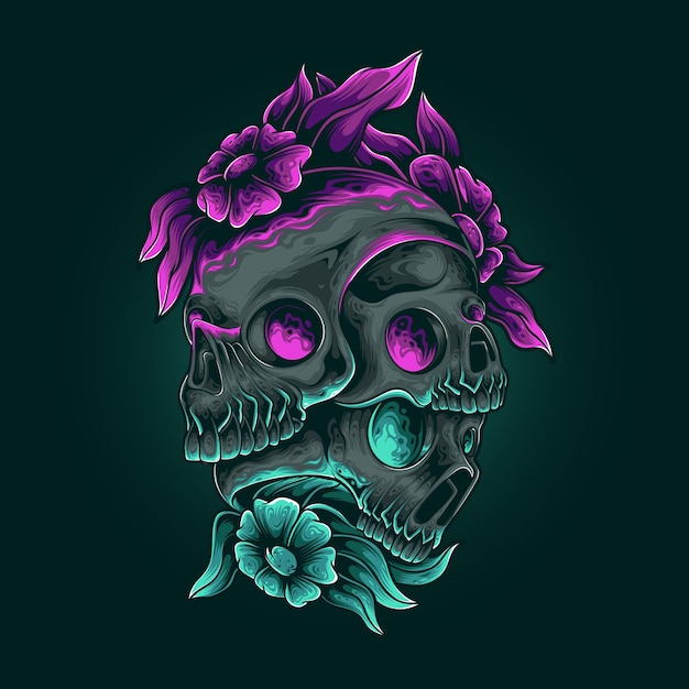 Vector death skull flower colorful illustration