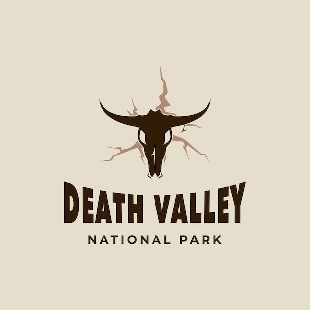 Parco nazionale della valle della morte logo vintage vettoriale illustrazione modello icona graphic design toro teschio segno o simbolo per viaggio turismo america per affari con stile retrò