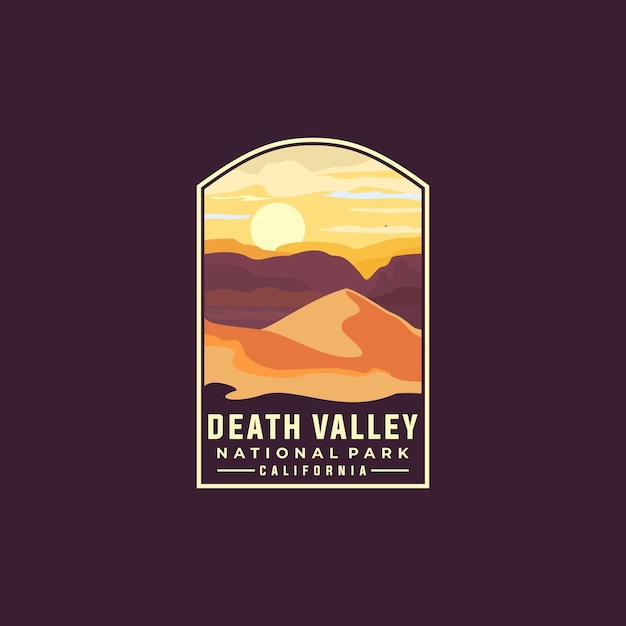 Death valley national park vector template. california landmark illustration in badge patch style.