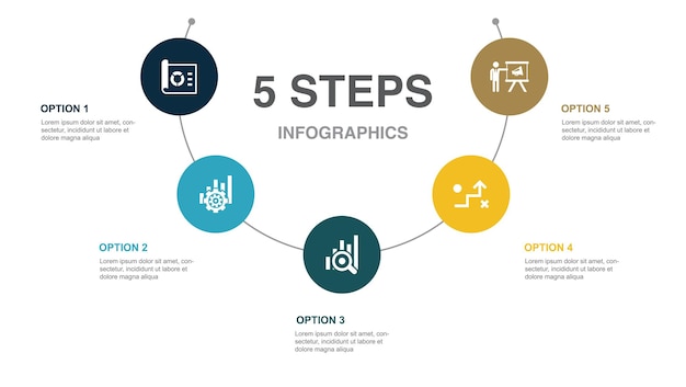 Debat Referendum Inauguratie voorzitter Oppositie pictogrammen Infographic ontwerpsjabloon Creatief concept met 5 stappen