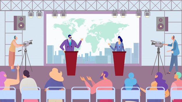 Vector debate of political party candidates, election campaign, people cartoon characters,  illustration