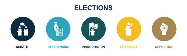 Vettore dibattito referendum inaugurazione presidente icone di opposizione modello di progettazione infografica concetto creativo con 5 passaggi