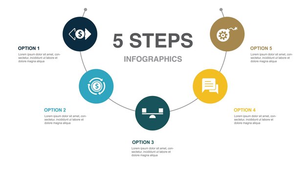 Dibattito referendum inaugurazione presidente icone di opposizione modello di progettazione infografica concetto creativo con 5 passaggi