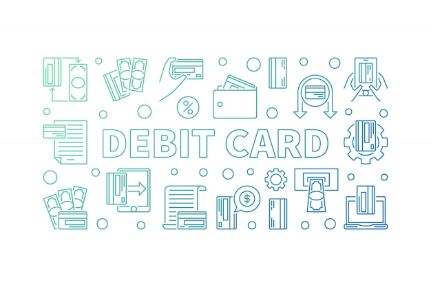 Debit Card outline concept colored horizontal illustration