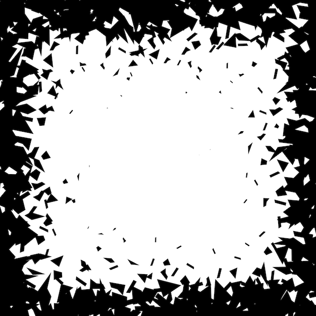 Vector debris and shatters in square shape frame black broken pieces specks speckles particles shivers