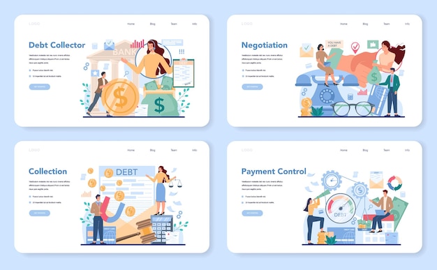 ベクトル 債権回収ウェブバナーまたはランディングページセット