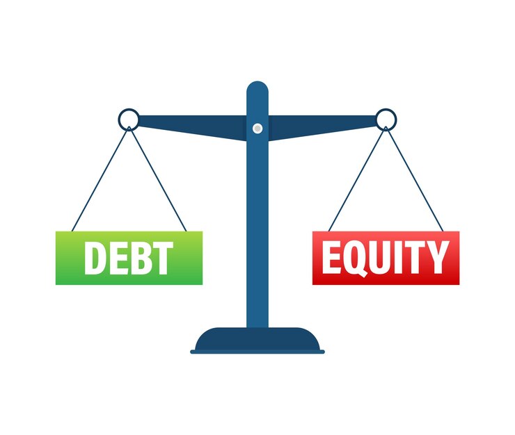 Vector debt and equity balance on the scale balance on scale business concept vector stock illustration