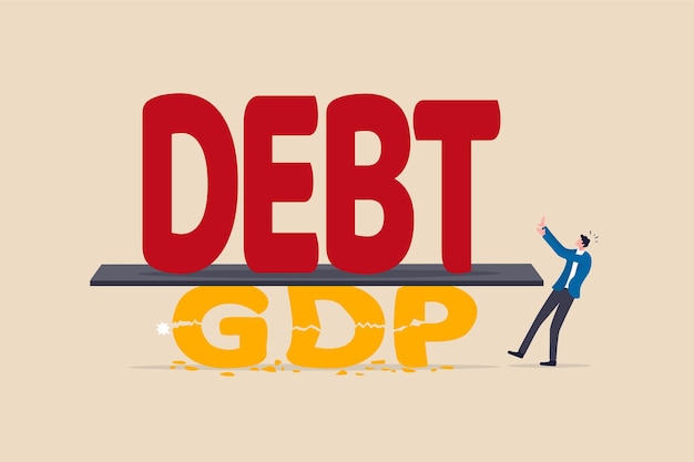 Debt to GDP crisis, COVID-19 causing economic recession concept