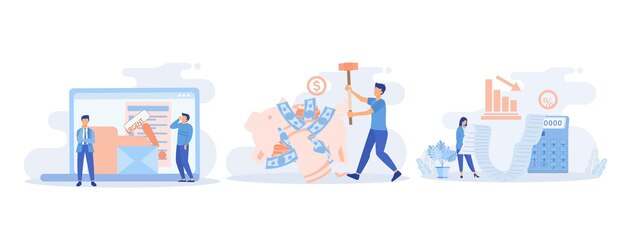 debt and loan. characters having financial problems. flat vector modern illustration