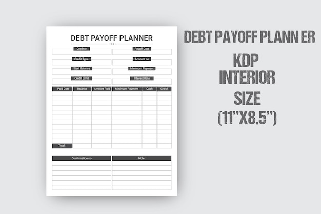 Vector debt payoff planner and journal kdp interior