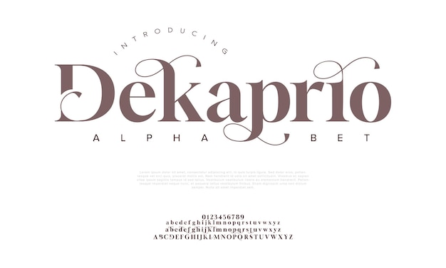 Decaprio премиум-класса, роскошные элегантные буквы алфавита и цифры. Элегантная свадебная типография, классика.