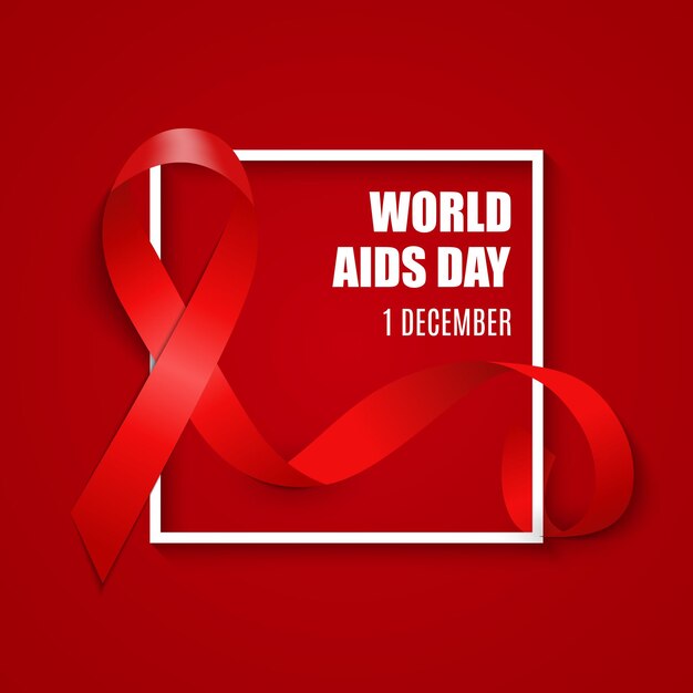 December 1 World AIDS Day Background. Red Ribbon Sign. Vector Illustration EPS10