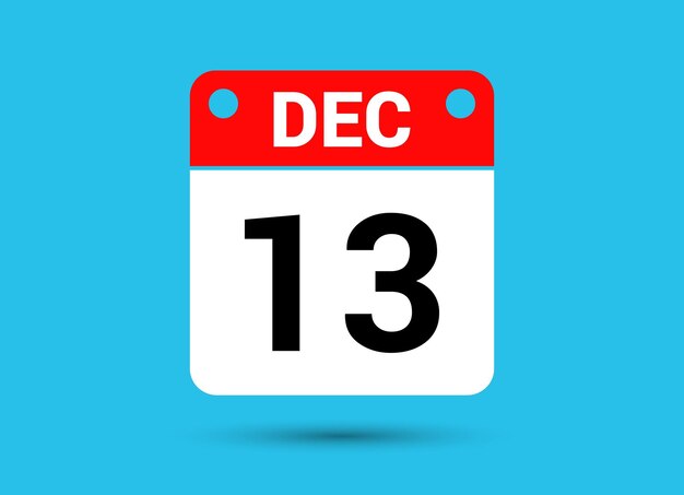 December 13 calendar date flat icon day 13 vector illustration