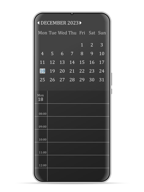 Vector december 2023 calendar smartphone