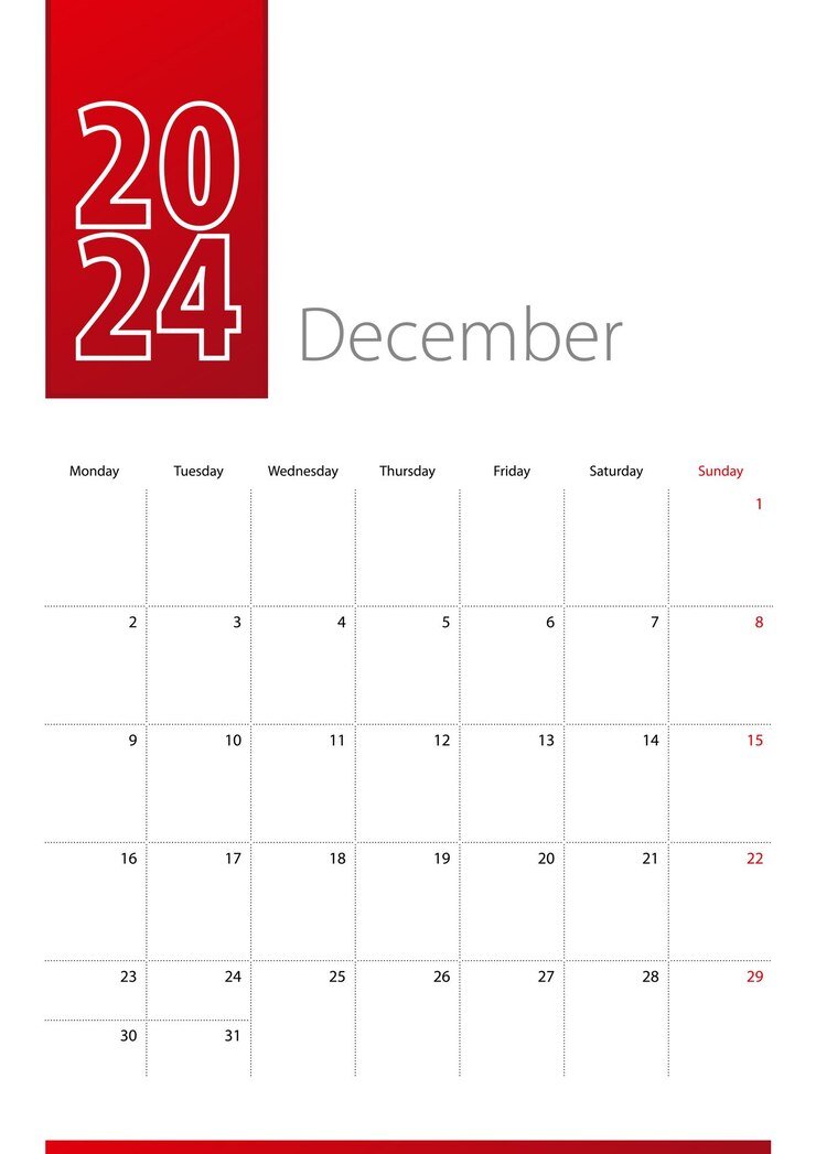 Premium Vector December 2024 calendar design week starts on monday