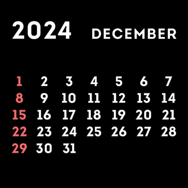 December 2024 maandkalender Vector illustratie