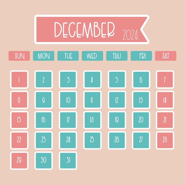 december 2024 Monthly Calendar Design with thin font where week starts from Sunday