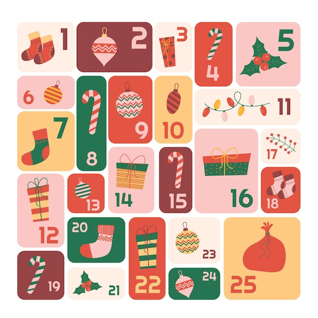 December christmas advent calendar for 25 days christmas presents with numbers 1 to 25