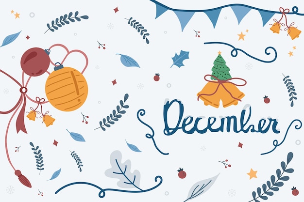 December handschriftmaand met ornament in seizoensgebonden kerstbloemen en bladeren Decoratiebrieven Illustratie December