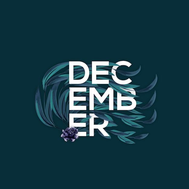 Vector december typography with flowers & leaves