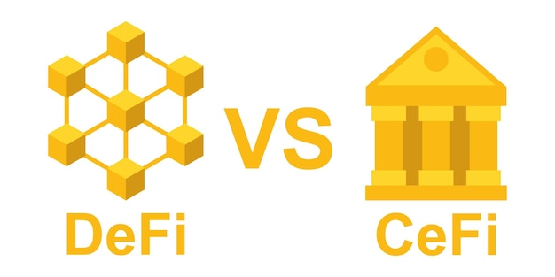 탈중앙화 금융과 중앙화 금융.DeFi vs CeFi. 벡터 일러스트