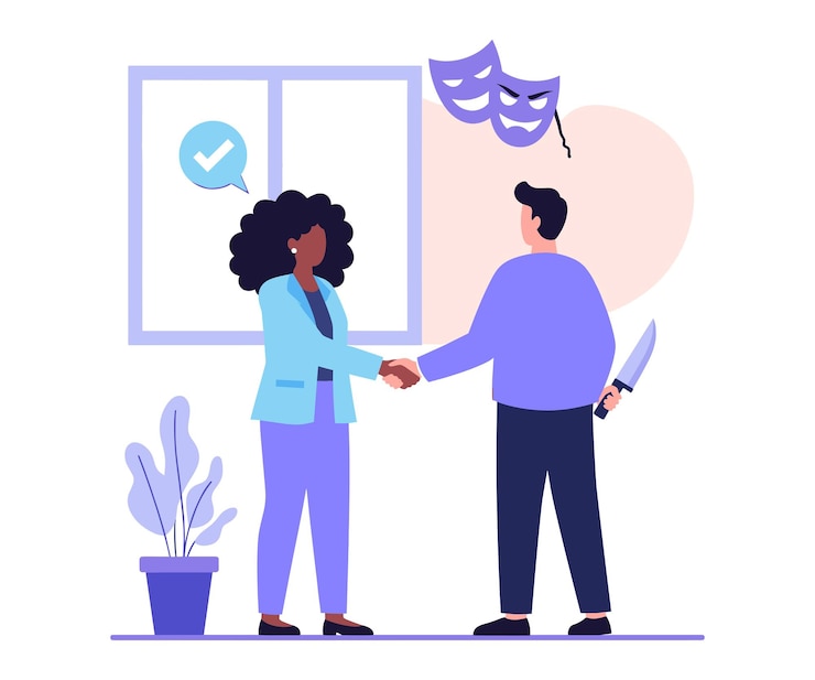 Vector deceptive business handshake flat vector illustration