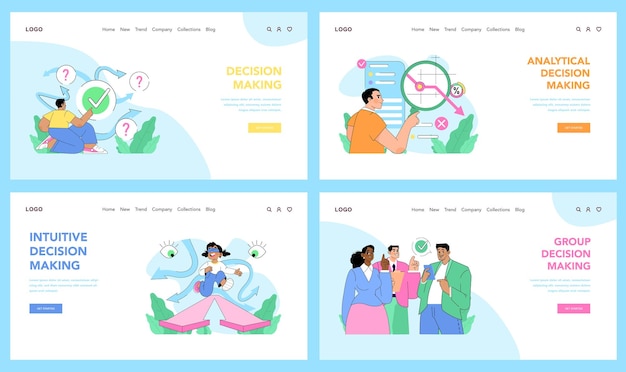 ベクトル 決断のセット インチュイティブな分析とグループ戦略 問題解決の多様な男性 女性