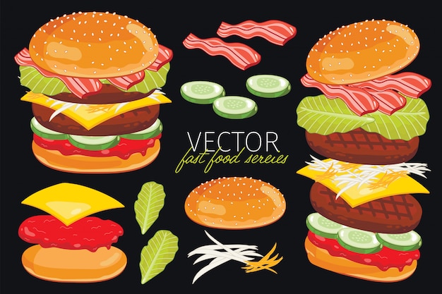 Vector deconstructed burger ingredients