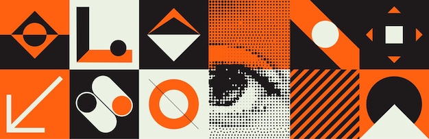 Deconstructed postmodern illustrations feature vector abstract symbols with bold geometric shapes