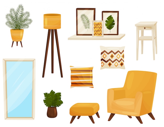 Vector decor elements for living room. furniture concept.