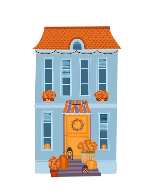 Vector decorated autumn house vector illustration for card poster flyer web and other