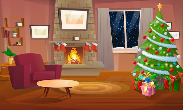 Vector decorated christmas room