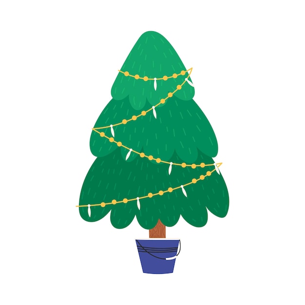 Decorated Christmas tree in basket or pot