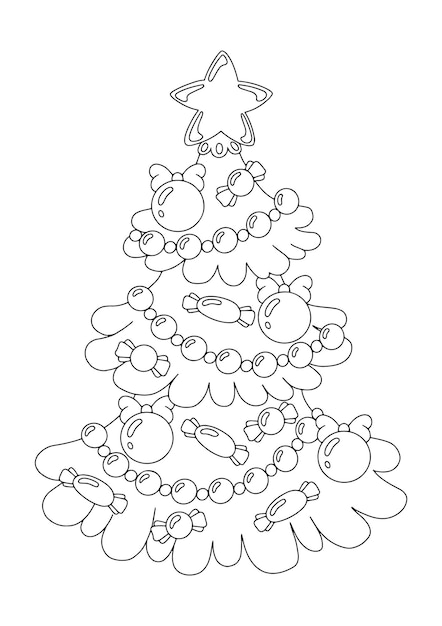 Decorated christmas tree Coloring book page for kids