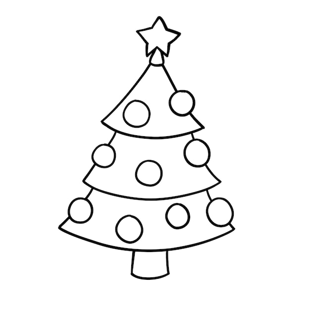 Decorated christmas tree decoration ball in outline doodle flat style