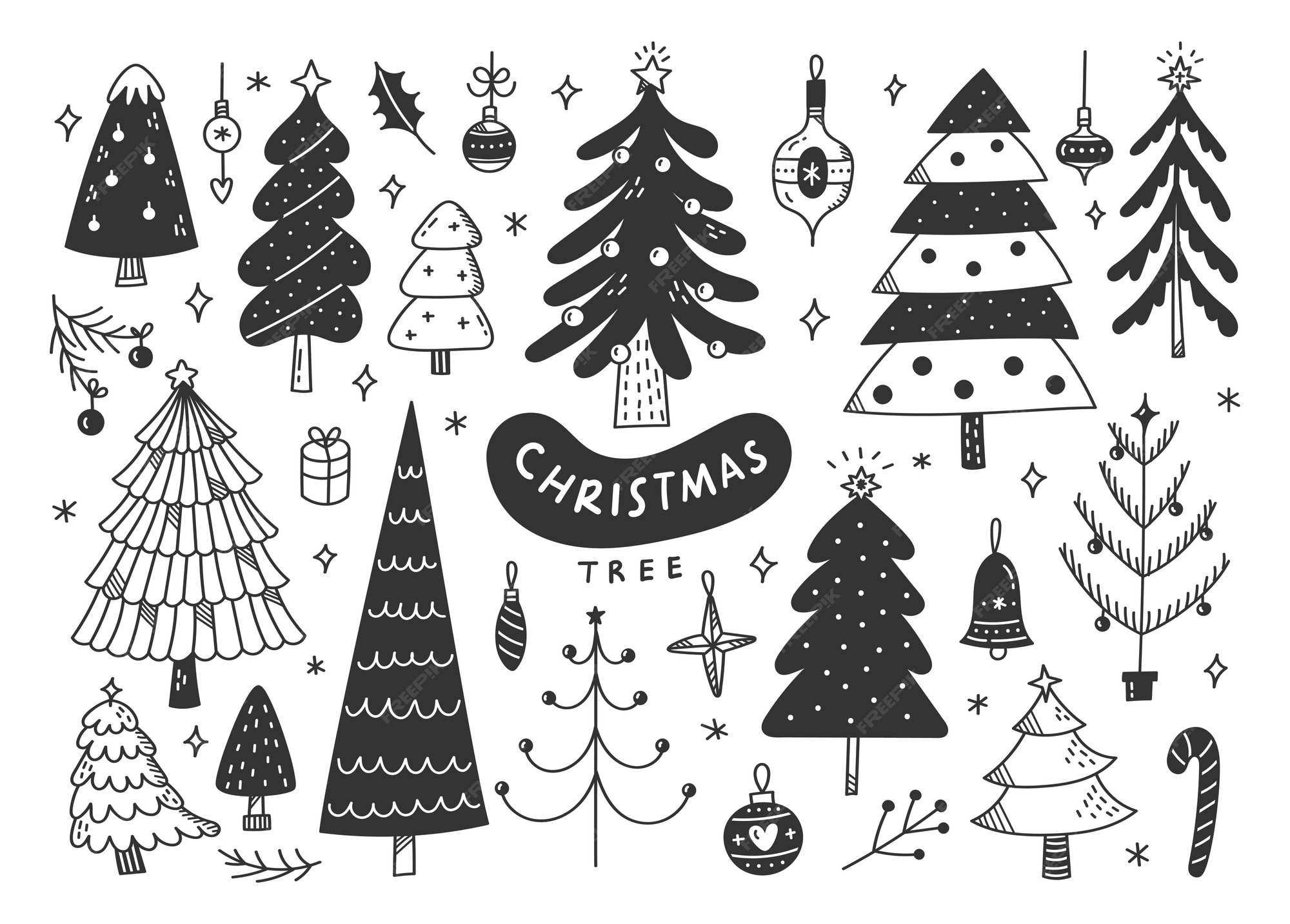 Premium Vector  Decorated christmas tree doodle, xmas design elements