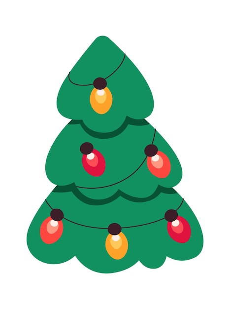 Украшенная рождественская елка плоская иллюстрация
