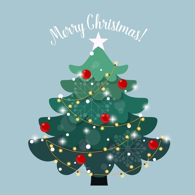 Decorated christmas tree holiday background merry christmas and happy new year vector illustration