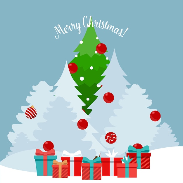 Vector decorated christmas tree. merry christmas and happy new year background. vector illustration.