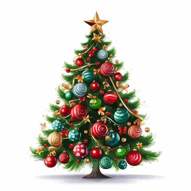 Vettore decorated_christmas_tree_vector_illustrated