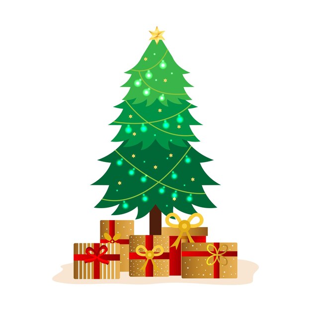 Vector decorated christmas tree with gift boxes