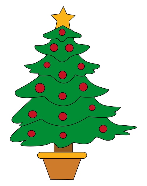 Vector decorated christmas tree with ornaments and a star on top