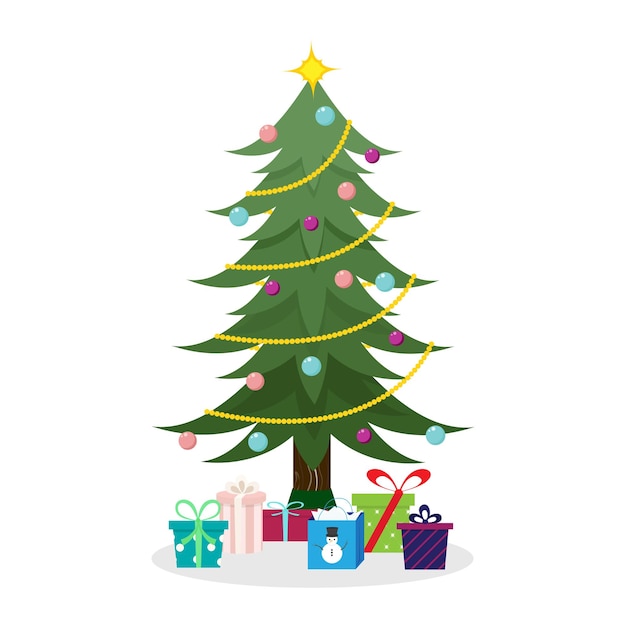 Decorated Christmas Tree with Presents vector illustration isolated holiday graphic