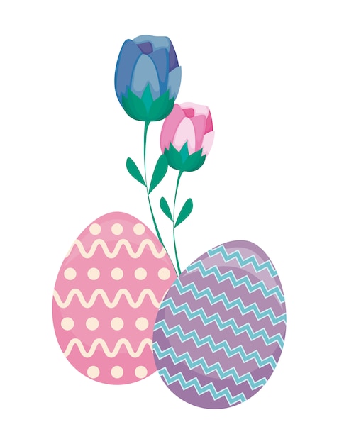 Vector decorated eggs of easter with flowers