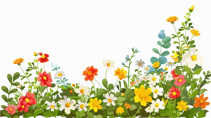 Vector decorated flower garden corner clip art vector illustration