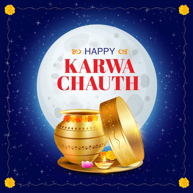 Vector decorated karwa indian festival of sieve during karwa chauth celebration in india background