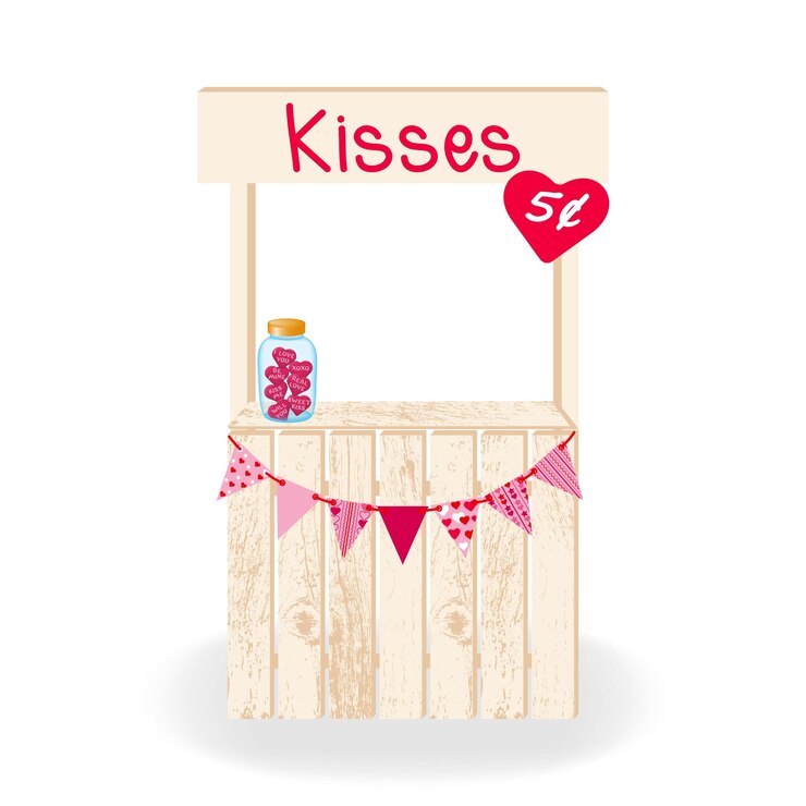 Vector decorated kissing booth isolated on white.wooden kissing booth for celebrating valentines day,weddin