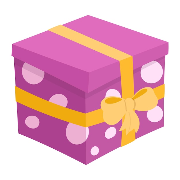 Decorated purple gift box with a bow Vector isolated cartoon illustration